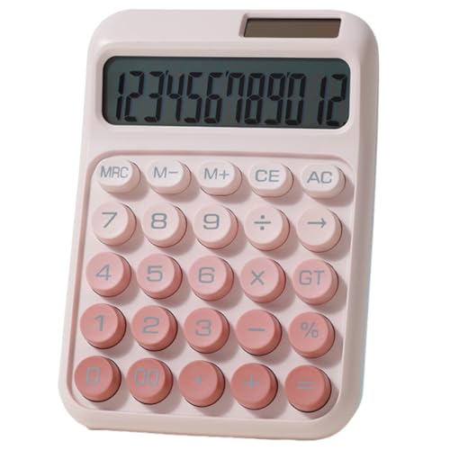 電卓 おしゃれ 12桁 計算機 かわいい 電卓 可愛い ソーラーと電池二重電源 大型ディスプレイ グラデーションカラー ミニ 丸ボタン メカニカルキーボード 持ち運び便利 滑り止め 税金会計 簿記 デスク オフィス 家庭 学校 ビジネス用(ピンク)