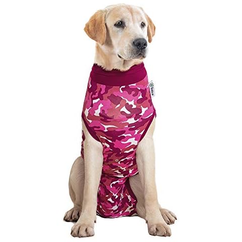 Suitical Recovery Suit for Dogs | Spay and Neutering Dog Surgery Recovery Suit for Male or Female | Soft Fabric for Skin Conditions | L | Neck to Tail 26.4”- 29.9” | Pink Camouflage Cover