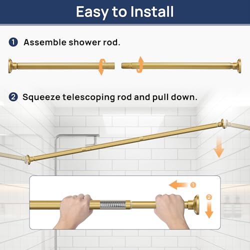 Image of ENJOYBASICS 1 inch Gold Shower Curtain Rod, 30-88 inch Adjustable, Secure Tension | Easy No-Drill Installation, No Tools, No Gaps, Sturdy Rust-Resistant Steel, Sag-Resistant Design, Tubs, RVs, Apartments