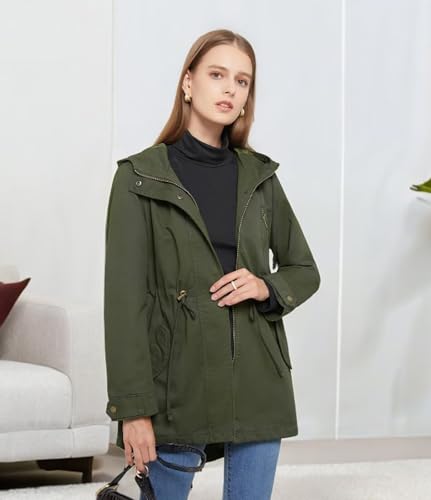 Women's Ligtweight Jackets Anorak Utility Drawstring Waist Hoodie Zip Up Fall Casual Coat with Pockets3