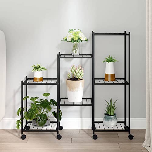 Homgoday Étagère à fleurs avec roulettes - Étagère pour plantes - Étagère pour plantes - Escalier de fleurs - Étagère pour salon, jardin, balcon - 83 x 25 x 83,5 cm - Fer noir
