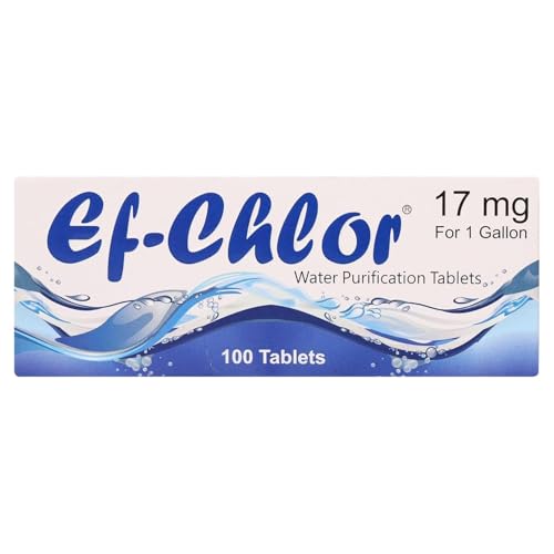 Ef-Chlor 17mg Water Purification Tablets (100 Tablets) – Effective Water Treatment for 3-4L, Ideal for Camping, Hiking, Backpacking, Travel, Survival, Emergency Preparedness, and Outdoor Exploration