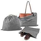 PlasMaller Dust Cover Storage Bags Purified 100% Cotton Flannel with Drawstring Pouch For Handbags Purses Pocketbooks Shoes Boots Set of 3 (Grey)