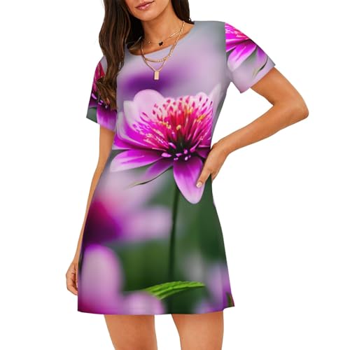 Robe de nuit légère manches courtes imprimé papillon violet rose aérienne
