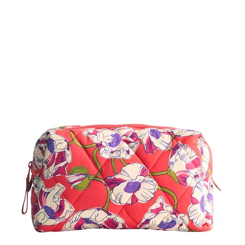 Vera Bradley Women's Featherweight Large Cosmetic Makeup Bag, Swirling Poppies, One Size