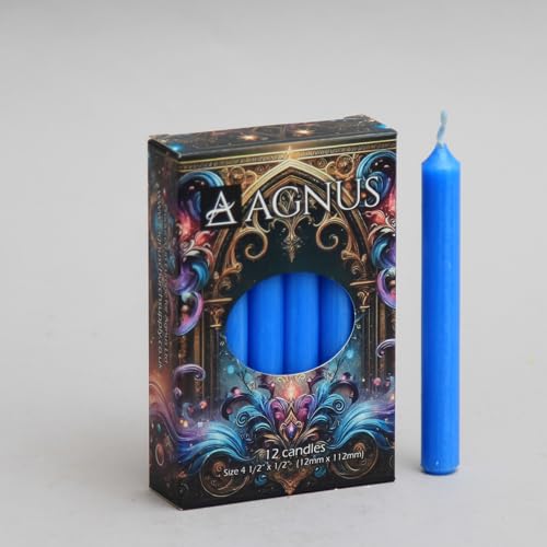 12 Blue Wisdom Magic Spell Candles - Wisdom Candles 12cm Spell Candles 4.5" 100% Natural Christingle Chime Pyramid Christmas Tree Candles – Dripless, Golden Flame – Clean,