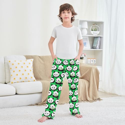 Boys' Pants Panda Bear Animal Bright Green Pattern Long Bottoms Jogger Pants Elastic Waist Trousers with Pockets S-XL3