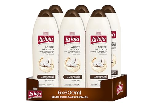 La Toja Gel de Ducha Aceite de Coco, pack de 6 de 600 ml (3600 ml), Piel Suave, Cuidada y Llena de Vitalidad, Protege Frente la Sequedad