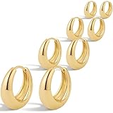 Gokeey Gold Hoop Earrings Set for Women, 14K Gold Filled Chunky Gold Earrings, Hypoallergenic Small Huggie Earrings for Women, Thick Hoop Earrings Stacks for Multiple Piercing