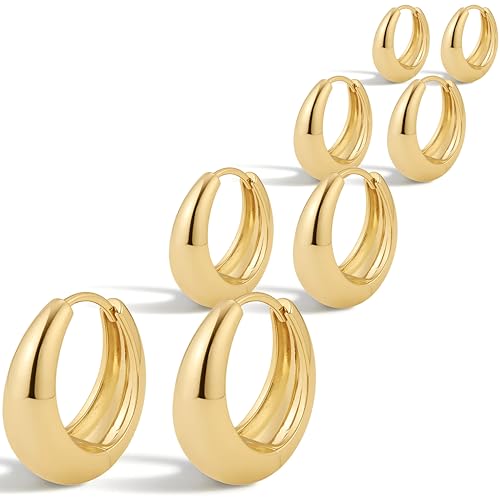 Gokeey Gold Hoop Earrings Set for Women, 14K Gold Filled