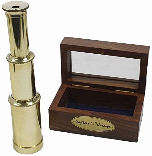 Telescope Authentic Nautical Brass Telescope 6" With Wooden Box - Pirate Navigation #TOP2