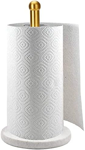 Gold Paper Towel Holder Countertop with Heavy Marble Base, Free Standing Paper Towel Roll Holder for Standard or Jumbo-Sized Rolls Brushed Gold