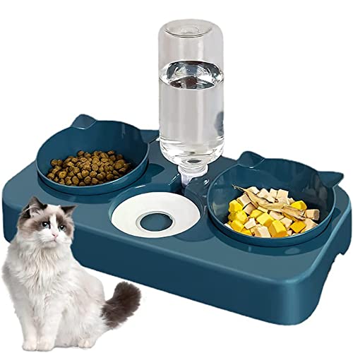 3 in 1 Katzennapf Futternapf für Katzen, Katzennapf mit Wasserspender, Doppelnapf Katzen, Katzennäpf Hundenäpf, Futterschüssel Katze Hunde und Trinknapf, für Nass und Trockenfutter oder auch Leckerlis Cover