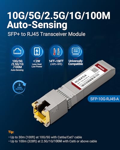 Image of SFP+ to RJ45 10Gb Adapter | 10G /5G /2.5G /1.25GB Auto-Sensing | Ultra-Low Power < 2W | Up to 30m, Plug-Play | for Cisco /Ubiquiti /Netgear /Fortinet and More