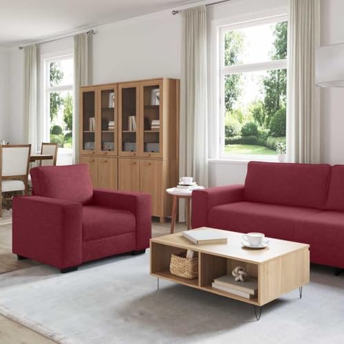 Qnhdfrt 3er Sofa Set Weinrot mit 2-Sitzer 3-Sitzer und Sessel in Samtoptik Polyestergewebe Metall Holzrahmen Bequeme Lounge Möbel für Wohnzimmer Jugendzimmer Büro Balkon – Bild 4