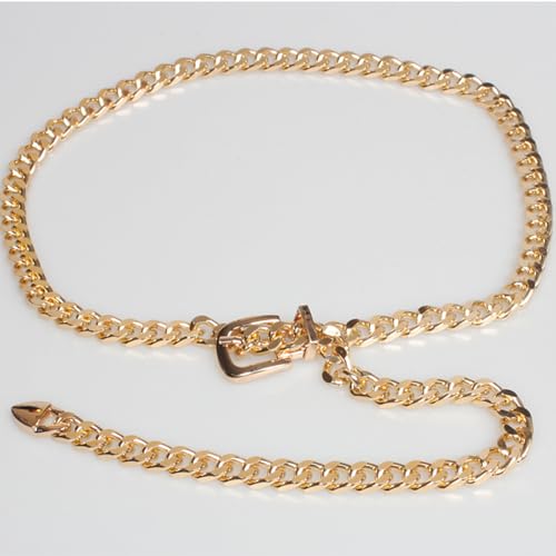 IZUS Women Gold Waist Chain Belt for Dress Pants 0.5 inch Thin Ladies Square Buckle Metal Belt Adjustable fit for 25-39in2