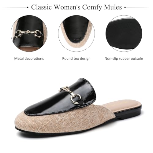 Image of Minorsu Buckle Mules for Women Flats Loafers Shoes for Work Office Business | Slip on,Round Toe,Backless,Slides, Casual