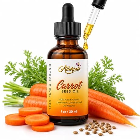 Allurials Carrot Seed Oil – 100% Pure & Organic, Unrefined, Cold Pressed, All Natural, aceite de zanahoria - Daucus Carota- Essential Carrot Moisturizer for Skin, Face and Hair Growth (1 Oz)