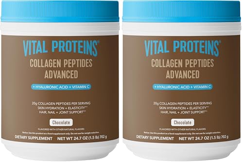 Vital Proteins Collagen Peptides Advanced with Hyaluronic Acid & Vitamin C – Chocolate, 24.7oz (Pack of 2)