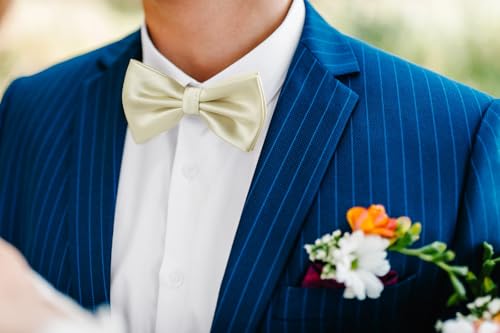 Image of HISDERN Bow Ties for Men Solid Color Pre-Tie Bow Tie and Pocket Square Set Classic Formal Tuxedo Bowties for Wedding Party