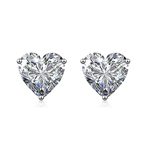 Image of wynn's Silver Stud Earrings for Women, White Gold Studs Earrings, Silver Heart Cubic Zirconia Stud Earrings, Hypoallergenic Earrings for Girls Jewellery Gift Christmas, White