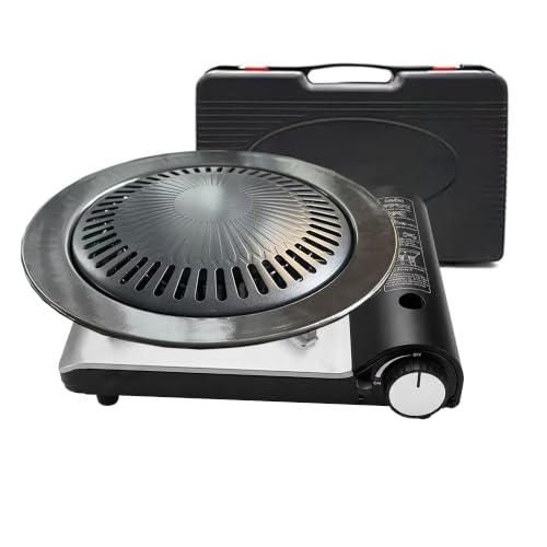 YINMANQ Detachable Grill Pan & Butane Stove Combo with Safety Auto-Eject | Portable Suitcase Design for Camping, Tailgating, Picnics, Indoor/Outdoor Cooking & Hot Pot