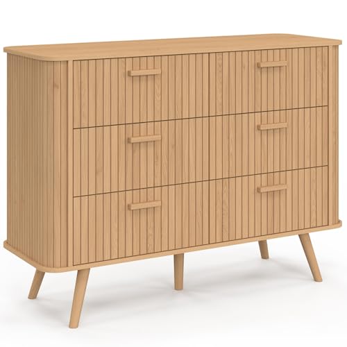 IDMarket - Commode 6 tiroirs Romie 110 cm Lattes tasseau Bois Coloris chêne