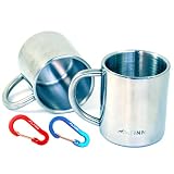 FINN Outdoors Thermobecher Edelstahl (2er Set), Camping Tasse, Kaffeebecher, Thermotasse, Glühwein Tasse, Thermo Trinkbecher, Edelstahlbecher, doppelwandig isoliert