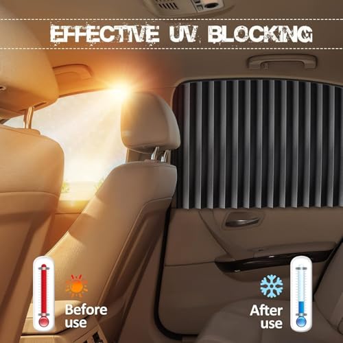 Image of Denfy Fabric 4PCS Universal Fit Magnetic Car Side Window Sunshade Curtains Removable Privacy & Heat Protection, Pleated Black Magnetic Car Window Shades for Baby & UV Protection, Foldable