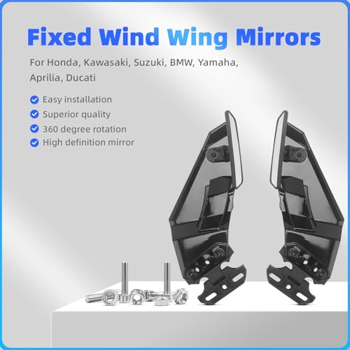 Image of Motorcycle Rear View Mirrors, Side Wing Rearview Stealth Mirror | Universal Glossy Black Winglets Mirrors Replacement for Honda / Kawasaki / Yamaha / Suzuki / B-MW / Apriliar / Ducati