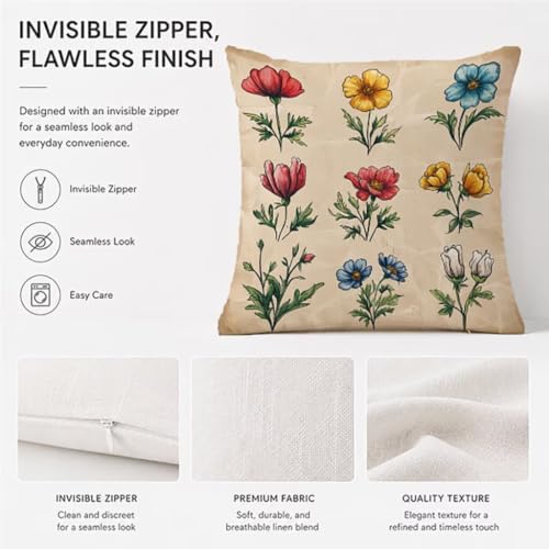Coussin extérieur imperméable 55x55 beige lin fleur déco lit canapé - 6
