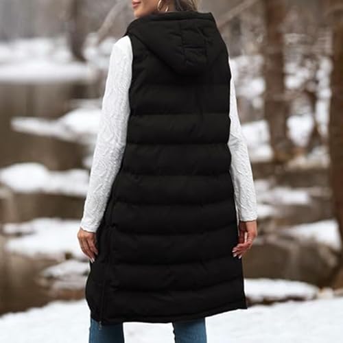 Long Puffer Vest For Women Sleeveless Hooded Jacket Removable Hood Winter Outerwear Coat4