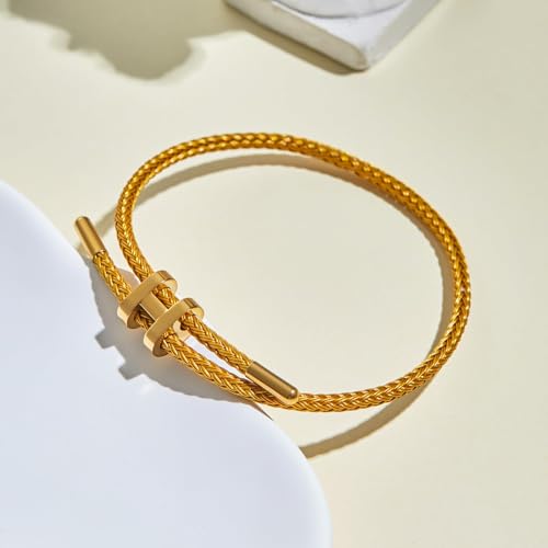 Image of AIMADE Bracelets for Women Adjustable Charm Bracelet, 18k Gold-plated Buckle Design Titanium Steel Wire Rope Women's Gift Jewelry
