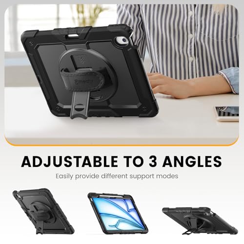 Timecity Case for iPad Air 13 Inch 2024/2025(M2/M3) with Screen Protector/360° Rotating Stand/Soft Hand Strap/Pencil Holder Should Strap Shockproof for iPad Air 13" -Black by timecity - Image 5