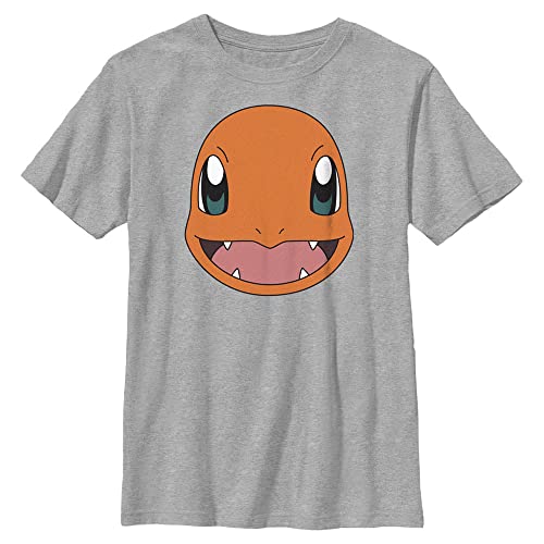 Pokemon Camiseta de manga corta para niños con cabeza rellena de char, Athletic Heather, X-Small