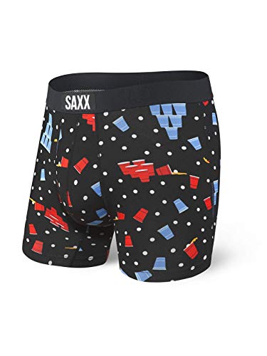 SAXX Men's Underwear – Vibe Super Soft Boxer Briefs with Built-in Pouch Support – Underwear for Men,Black Beer Champs,Small