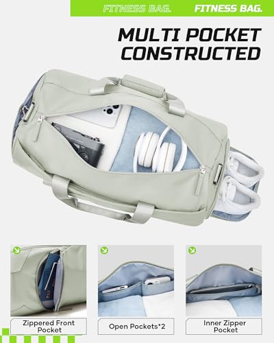 Image of Gym Bag for Women And Mens with Shoe Compartment, Large Duffle Bag with Wet Pocket Carry-on Gym Duffle Bag for Travel and Sports Weekender Overnight Workout Bag Grass Green