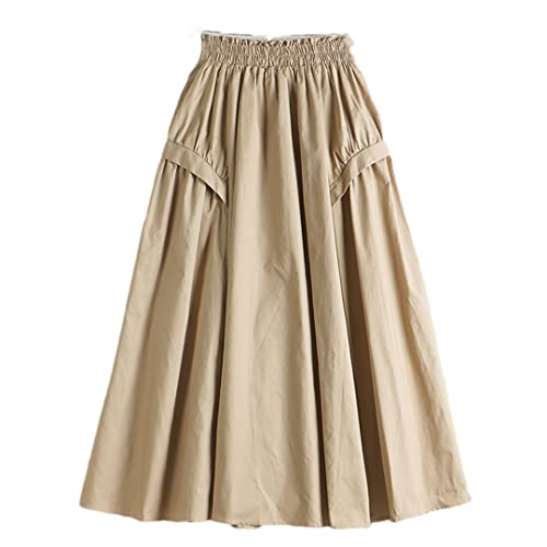 Jupe fine rétro kaki élastique à taille haute mi-longue pour femme
