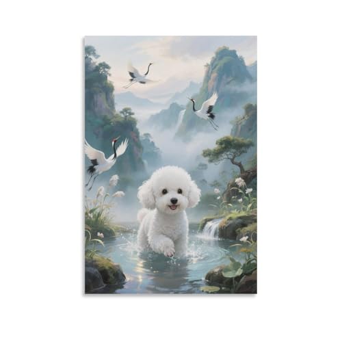 WXLWHR Bichón Frisé Impresiones En Lienzo Bichón Frisé Grúa de Piscina Mural Decorativo, Sala De Estar, Hogar, Oficina 20x30inch(50x75cm)