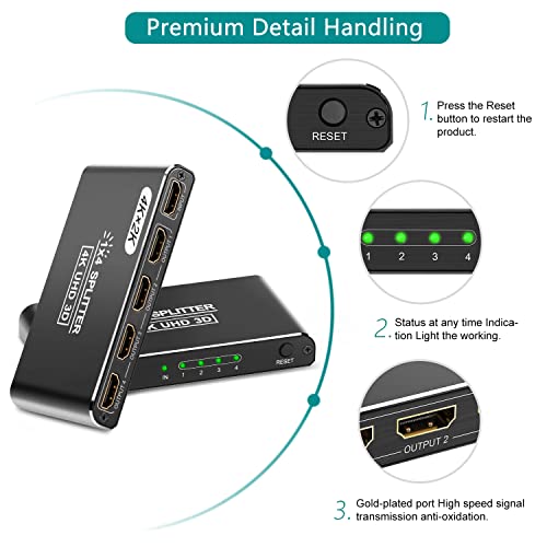 Movcle HDMI Splitter 1 in 4 Out, 4K HDMI Splitter for Dual Monitors/Mirror, Supports 4Kx2K@30Hz 3D Full HD 1080P Compatible for PS4 Blu-Ray Player (1 Source onto 4 Displays) by Movcle - Image 6