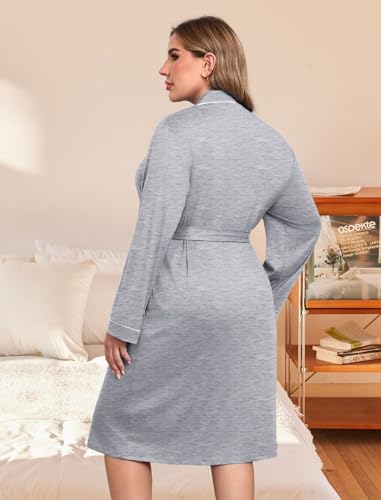Image of Ekouaer Plus Size Robes for Women Soft Bathrobe V Neck Soft Maternity Robe