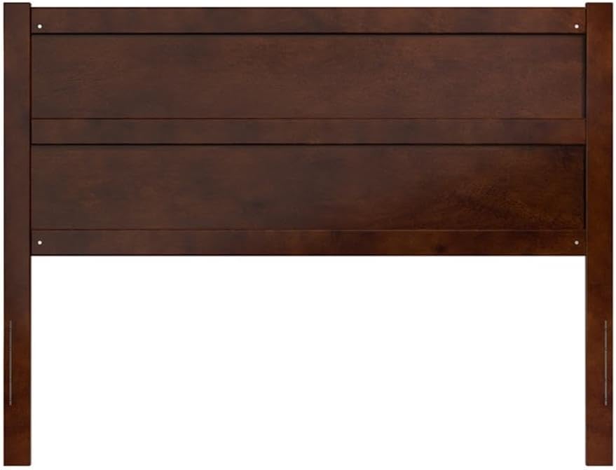 Pemberly Row Queen Mid-Century Panel Solid Wood Headboard, Walnut Finish, Sleek Hardwood and Veneer Design, 62.6 in Wide, Fits Standard Metal Bed Frames, Durable Bedroom Furniture