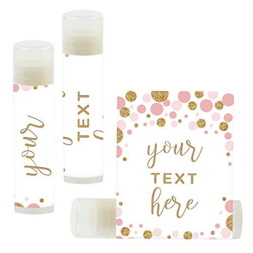 Andaz Press Personalized Lip Balm Party Favors, Pink Faux Gold Glitter Confetti Dots, Your Text Here, 12-Pack, Custom