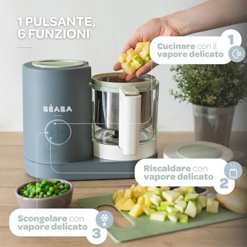 BÉAba - Babycook NéO, Cuocipappa Omogeneizzatore, Cottura A Vapore Delicata, Robot Per Pappe 6 In 1, Neonato E Bambino, Bicchiere In Vetro E Cestello In Acciaio Inox, Grigio Minerale - 3