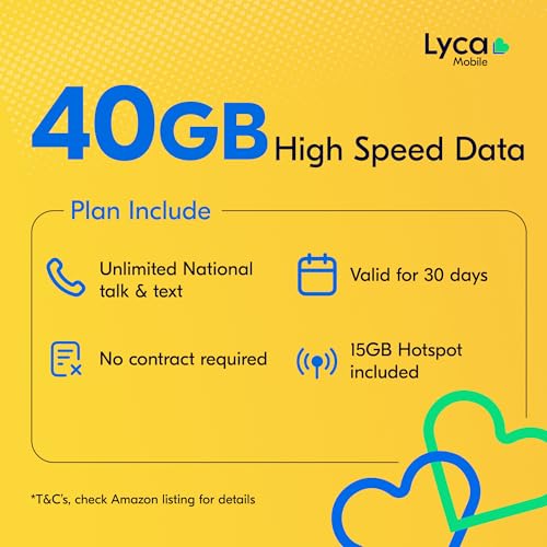Image of Lyca Mobile USA Prepaid 5G /4G SIM Card | $49 Plan | Unlimited Talk, Text & Data | 40GB High Speed Data (15GB Hotspot) | 30 Days
