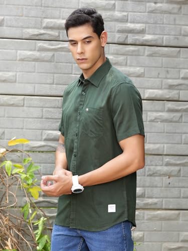 Image of Thomas Scott Men's | Solid | Half Sleeve | Slim Fit | Linen Blend | Spread Collar | Casual Shirt