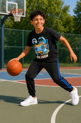 Image of Pro Athlete Boys Pants Set - 3 Piece Active Short Sleeve Graphic Tees Athletic Shorts and Jogger Sweatpants for Boys