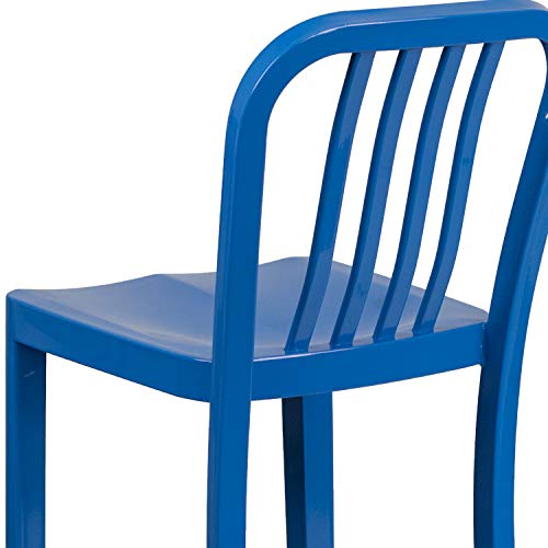 Flash Furniture Commercial Grade 30" High Blue Metal Indoor-Outdoor Barstool With Vertical Slat Back #TOP7