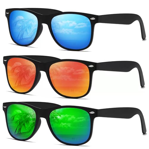 DEMIKOS Sunglasses Men Polarized Sunglasses for Mens Womens Retro Mirror Lens for Driving Fishing UV Protection A04-ice Blue Mirror Lens/Red Mirror Le