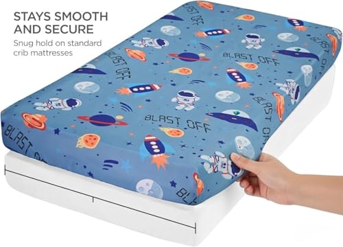 Image of Everyday Kids 2 Pack Fitted Boys Crib Sheet, 100% Soft Breathable Microfiber Baby Sheet, Fits Standard Size Crib Mattress 28in x 52in, Nursery Sheet - Space /White